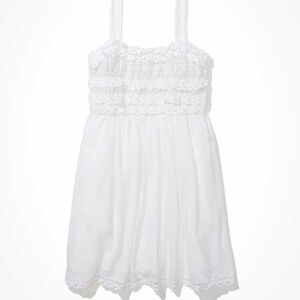 american eagle small dress, white, flowy smocked tank dress, sundress